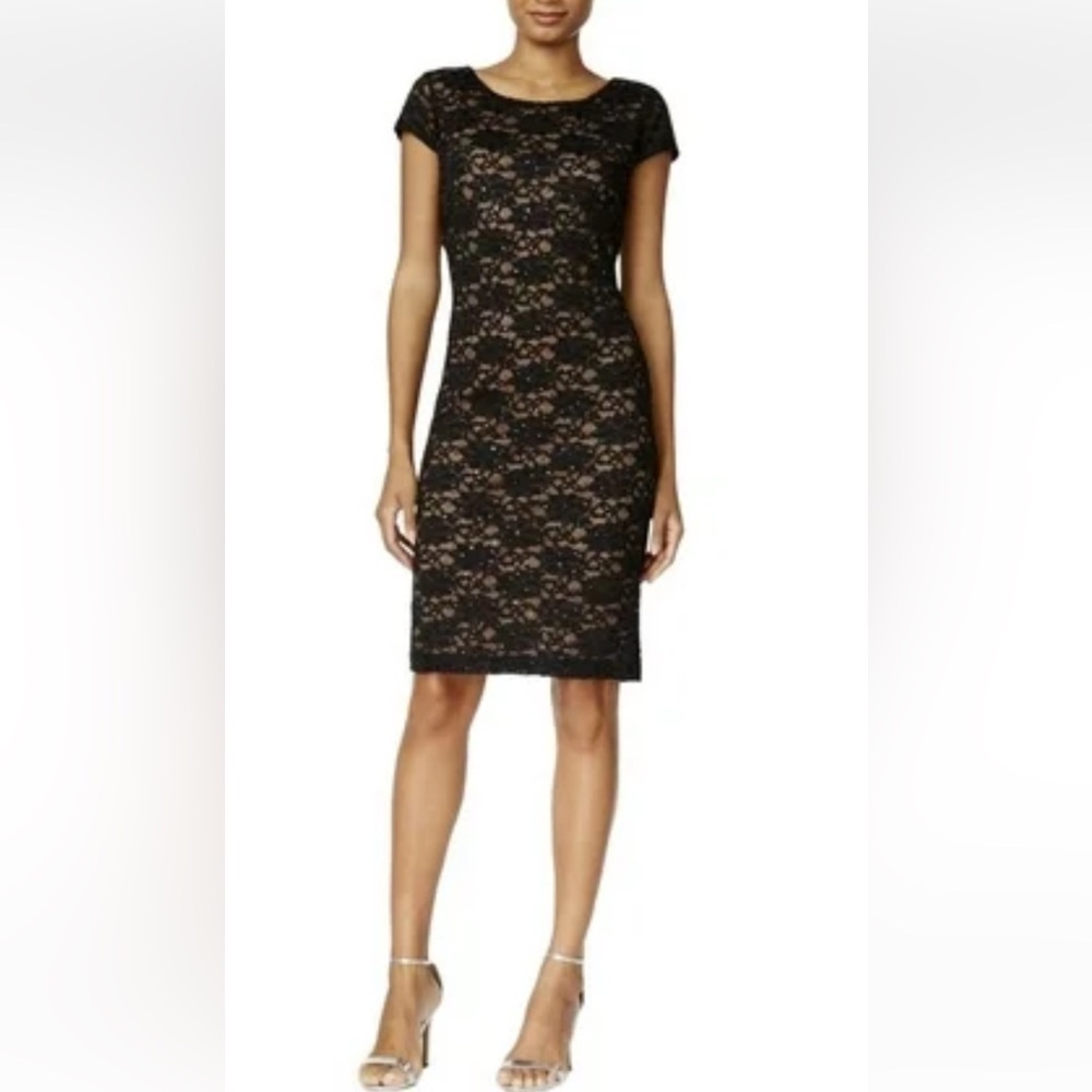 Connected Y2K Formal Apparel Sequined Black Lace Midi Dress Size 8 D13